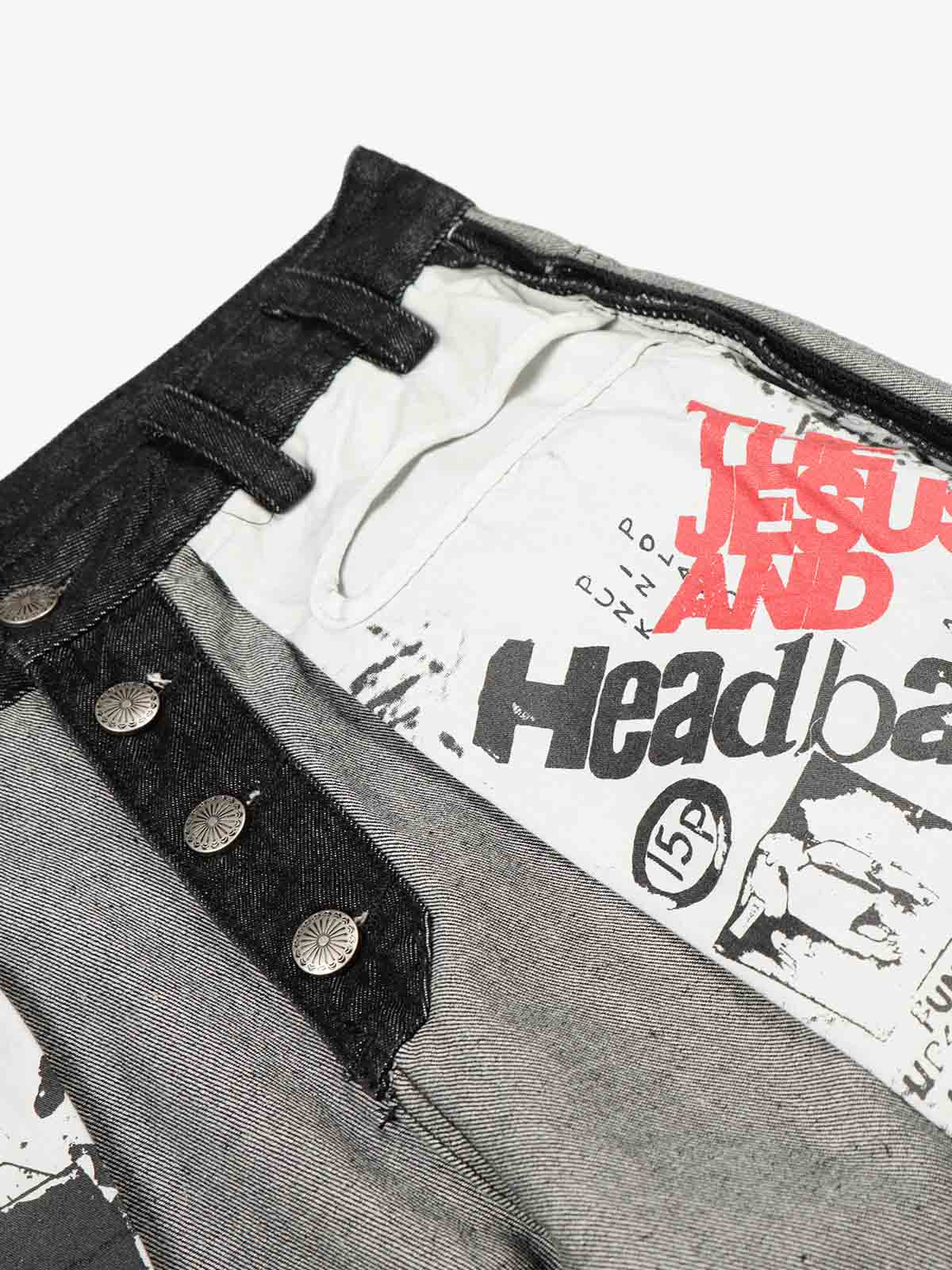 Distressed Reverse Design Large Pocket Printed Jeans 