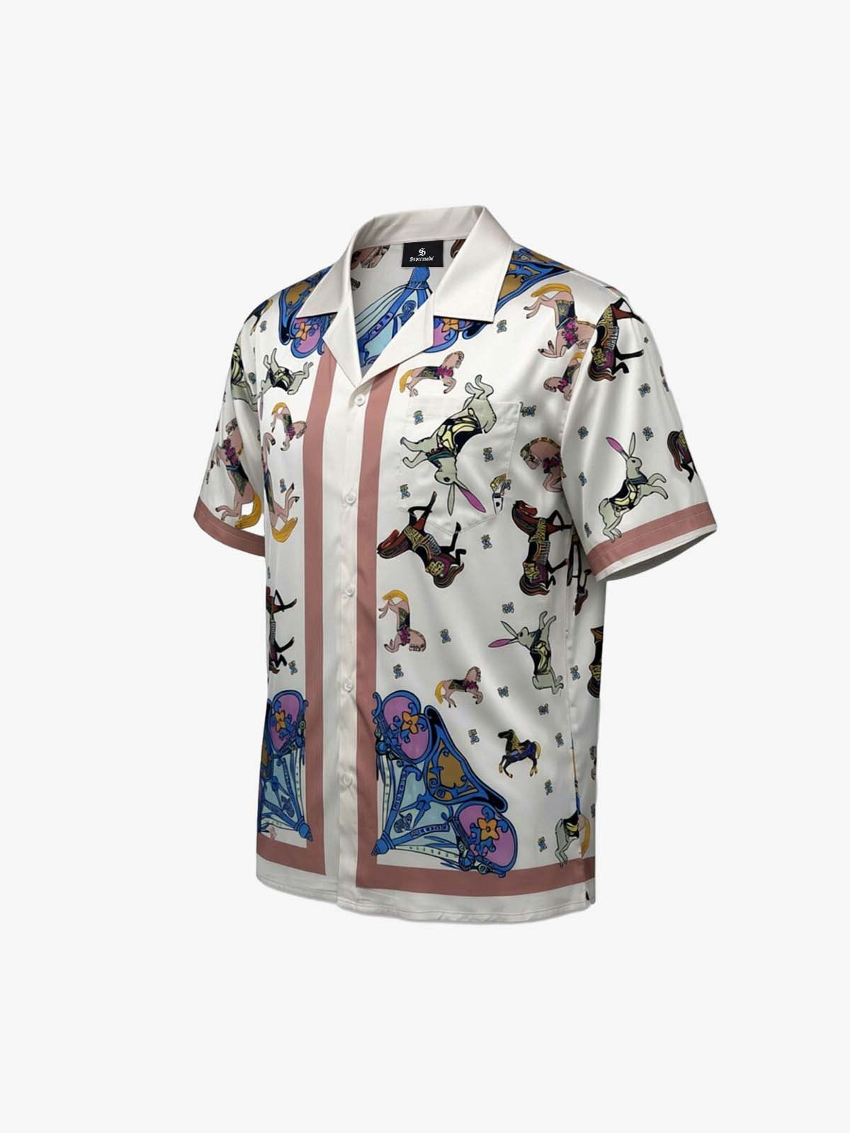 Carousel Park Satin Camp Collar Boxy Shirt 