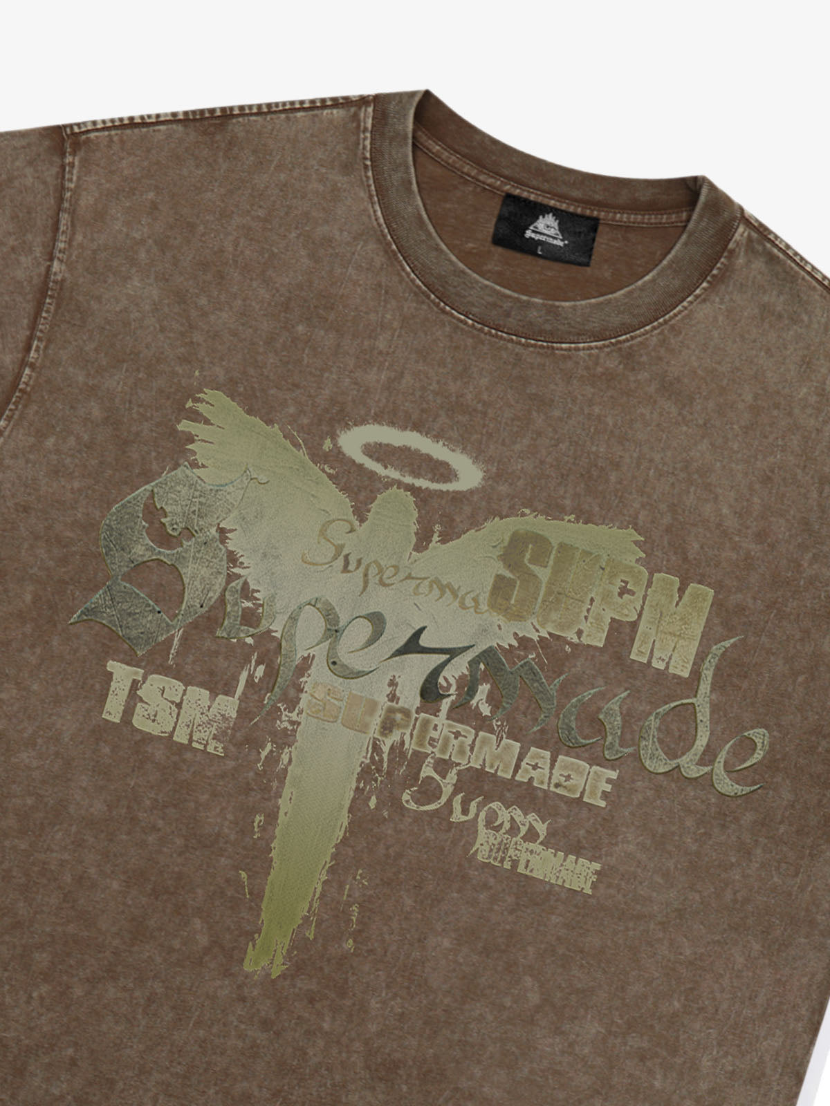 THE SUPERMADE Distressed Graphic Print Oversized T-Shirt with Bold Typography Design 