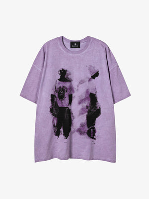 Acid Wash Figure Graphic Oversized T-Shirt 