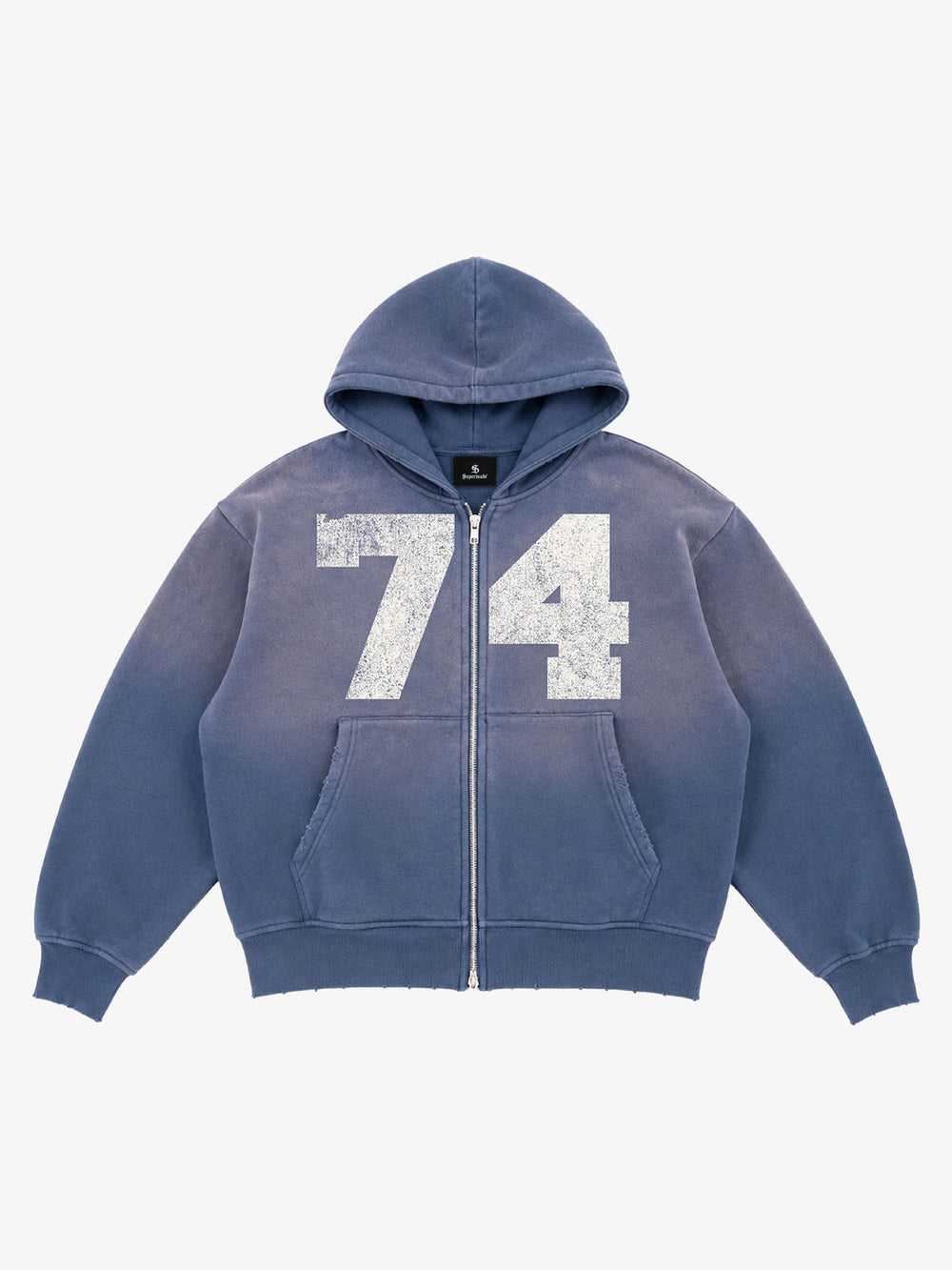 Washed Ombré Number Graphic Zip Hoodie