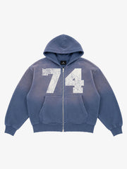 Washed Ombré Number Graphic Zip Hoodie