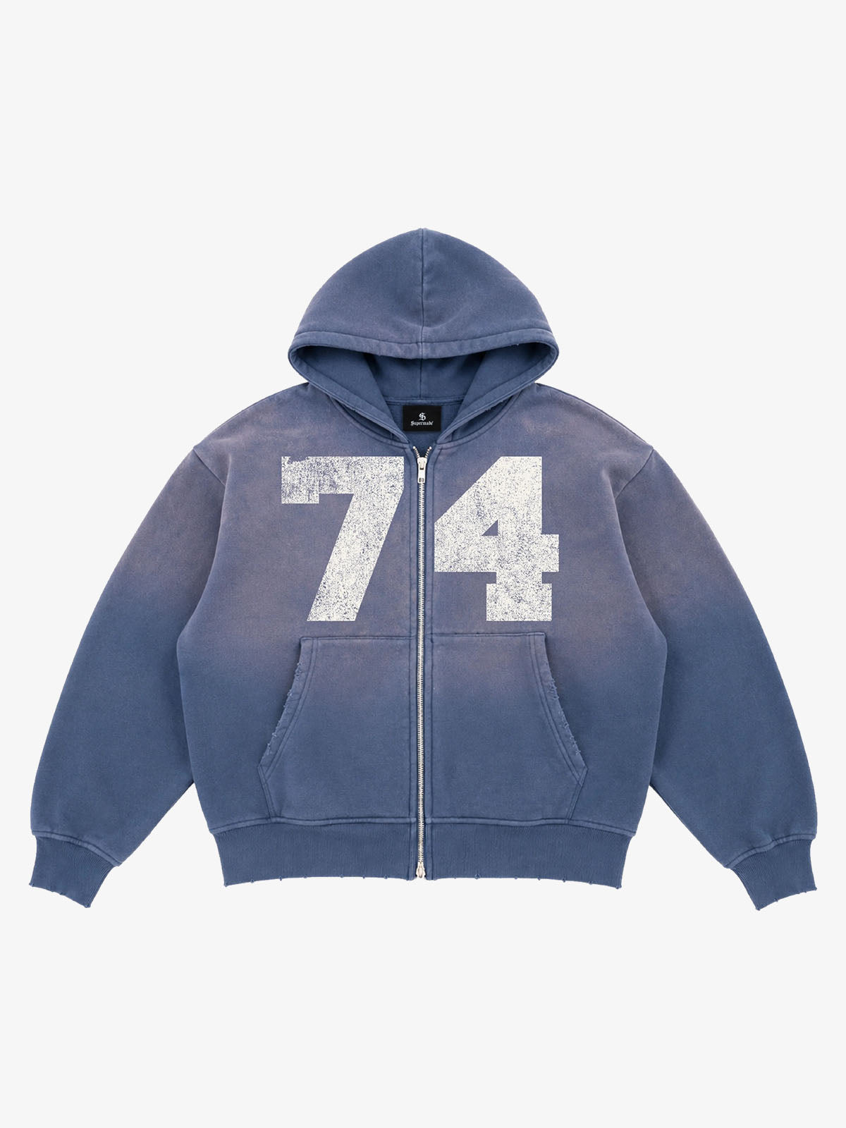 Washed Ombré Number Graphic Zip Hoodie