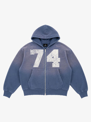 Washed Ombré Number Graphic Zip Hoodie