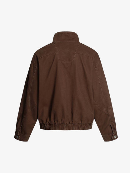 Stand Collar Elastic Hem Pocket Jacket