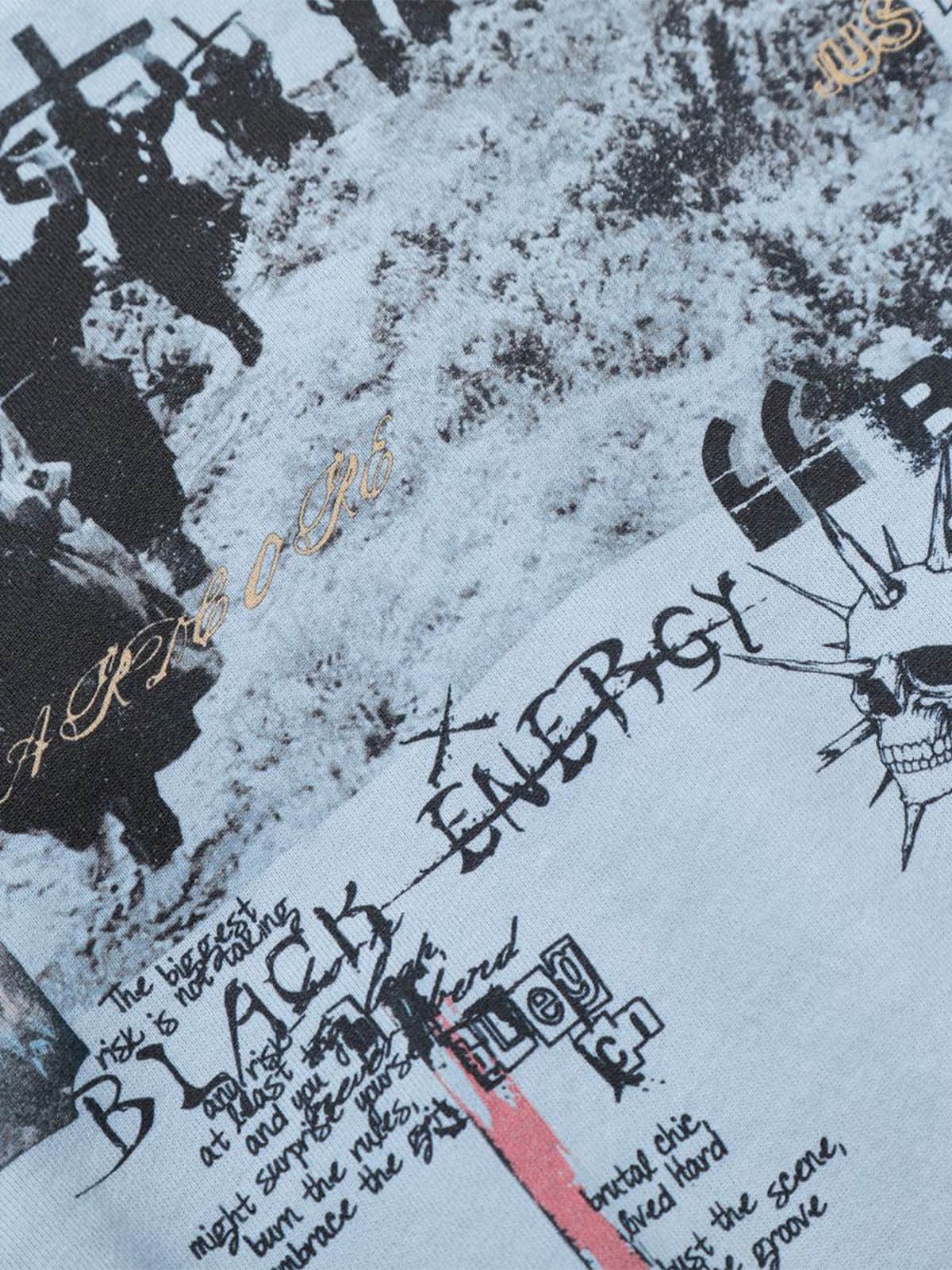 Distressed Graphic Print Zip Up Hoodie 