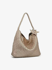 Star Charm Woven Metallic Hobo Bag