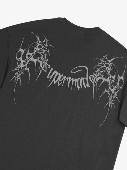 THE SUPERMADE Futuristic spiked pattern gothic style logo font design T-shirts 