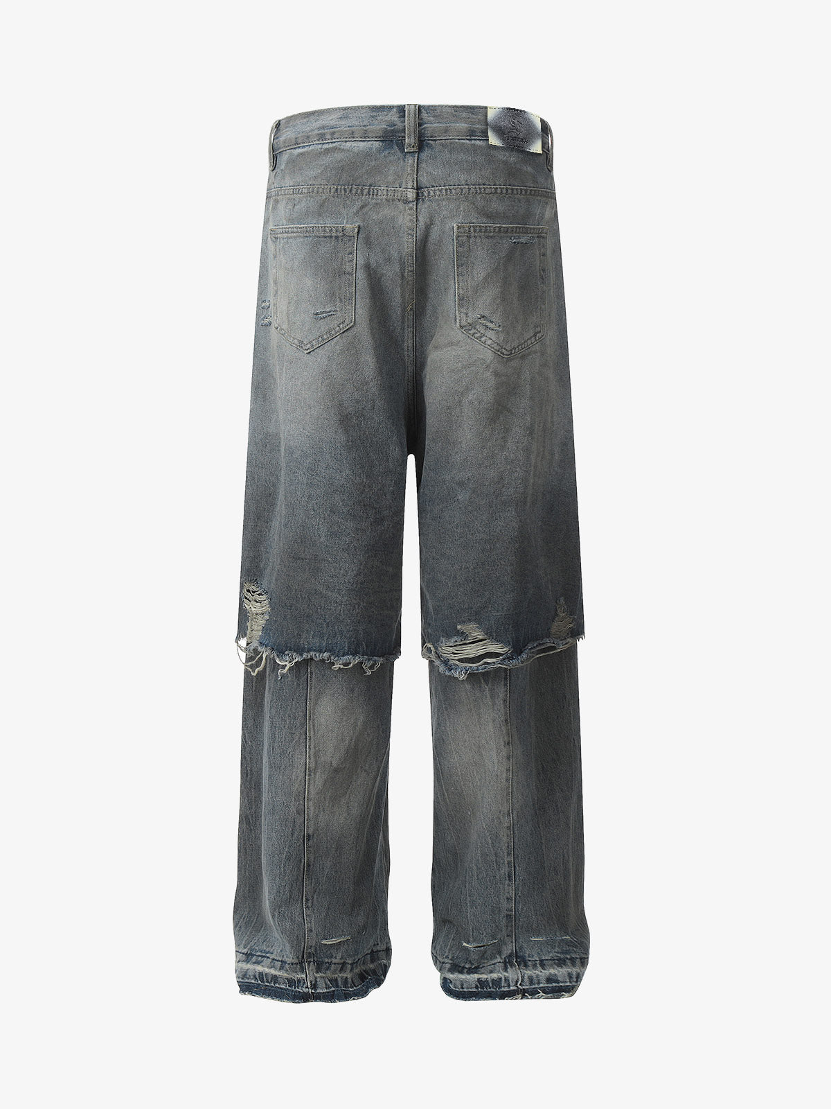 Layered Ripped Straight-Leg Jeans