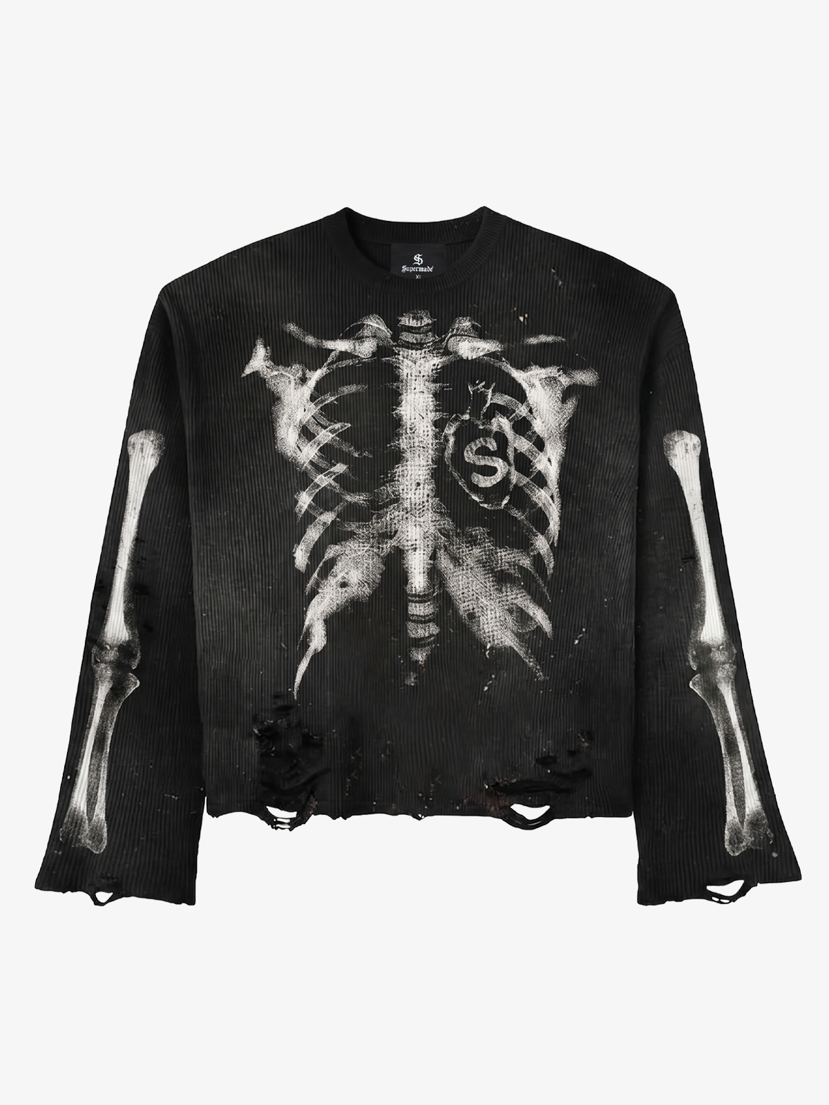Skull Graphic Distressed Knit Sweater