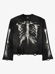 Skull Graphic Distressed Knit Sweater