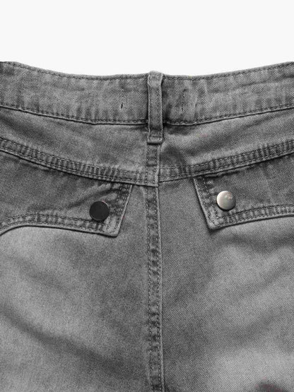 Vintage Distressed Curved Blade Barrel Jeans 