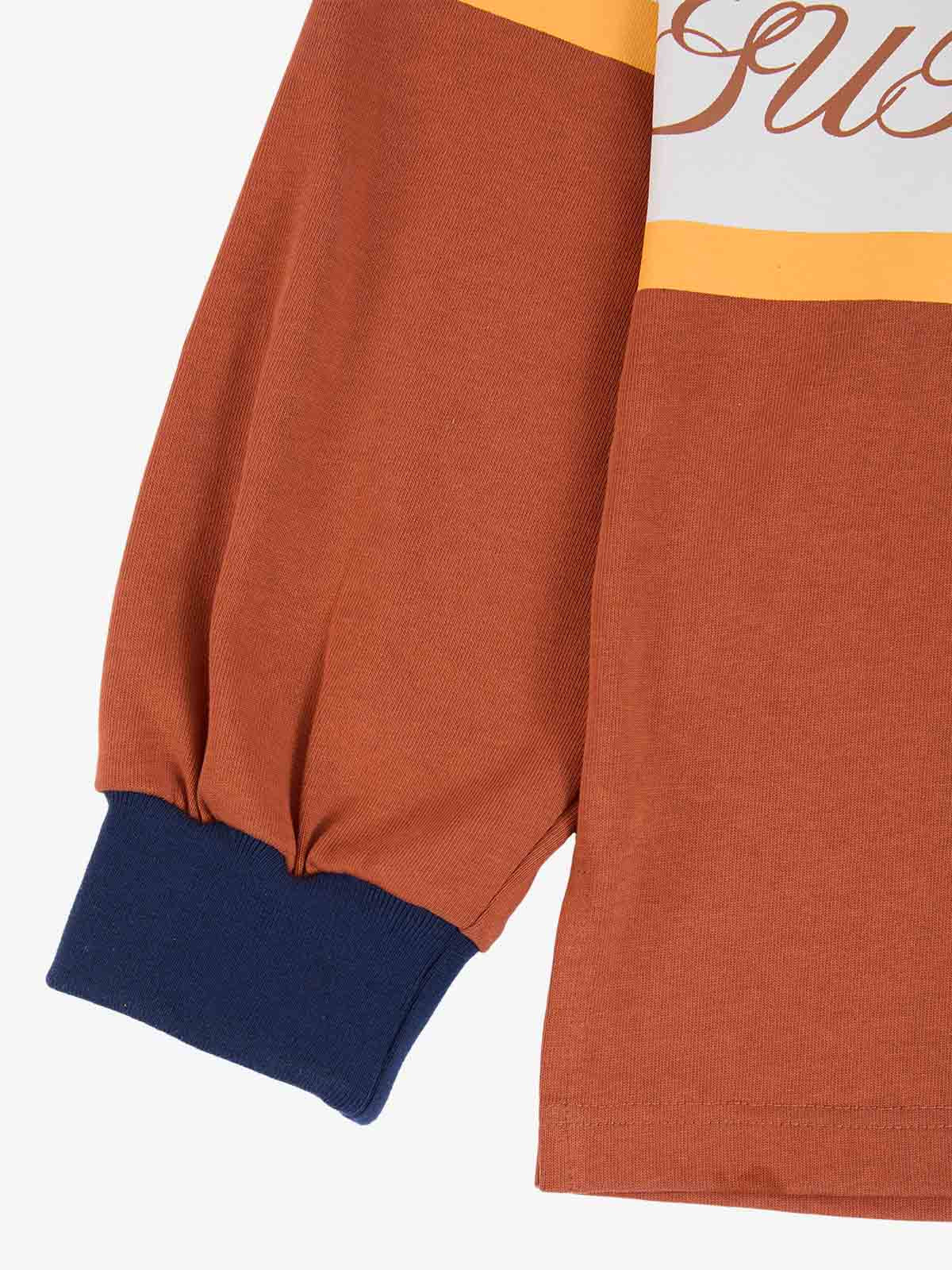 Supermade Color-Blocked Polo Collar Embroidered Print Long-Sleeved Jersey 