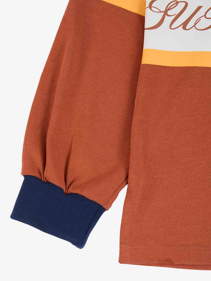 Supermade Color-Blocked Polo Collar Embroidered Print Long-Sleeved Jersey 