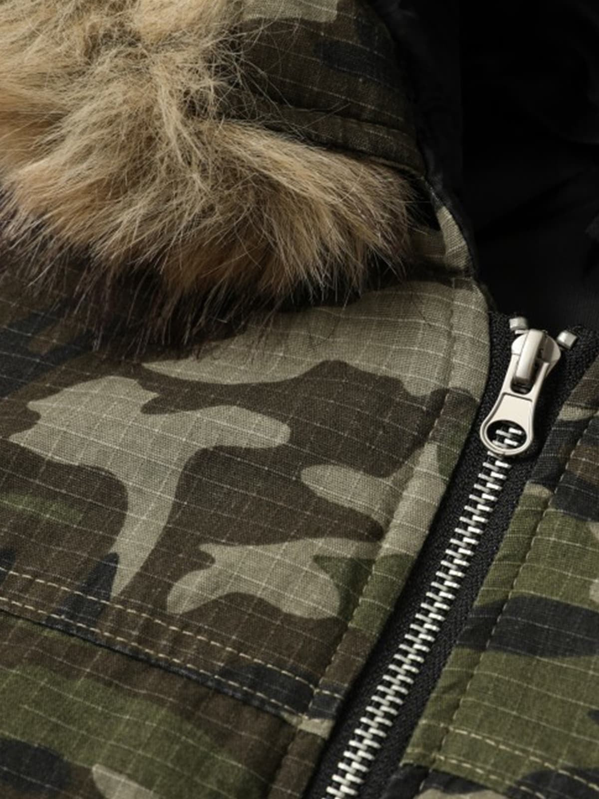 Detachable Fur Collar Forest Camo Padded Jacket 
