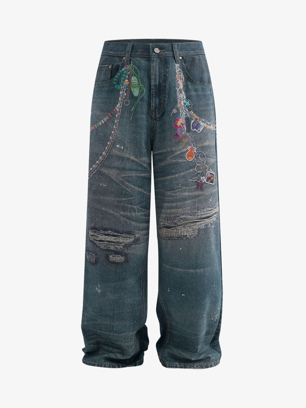 RO Chain Hole 3D Printed Baggy Jeans 