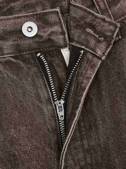 Retro Patchwork Washed Wide Leg Denim Jeans