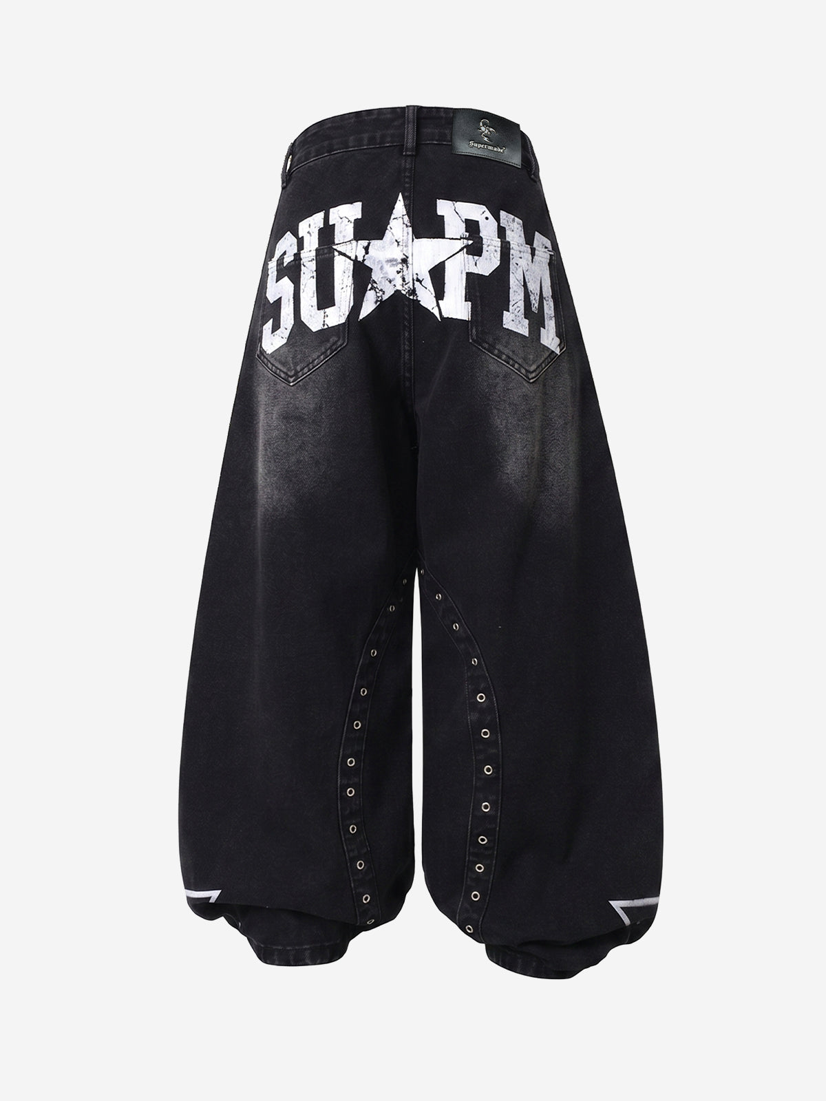 Hand-Painted Graphic Distressed Wide-Leg Jeans