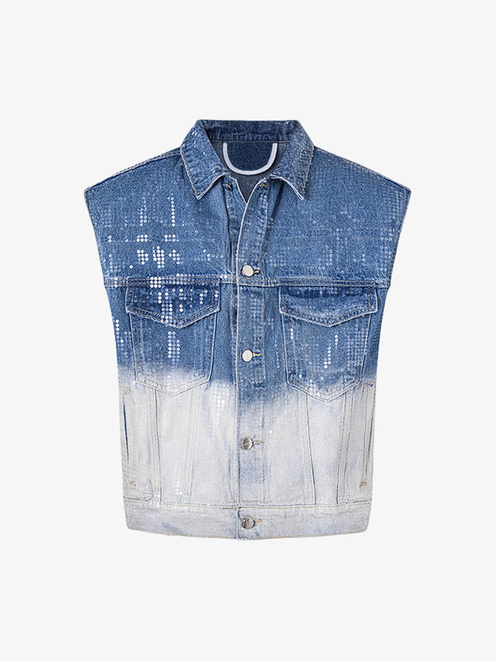 Vintage Sleeveless Gradient Denim Vest 