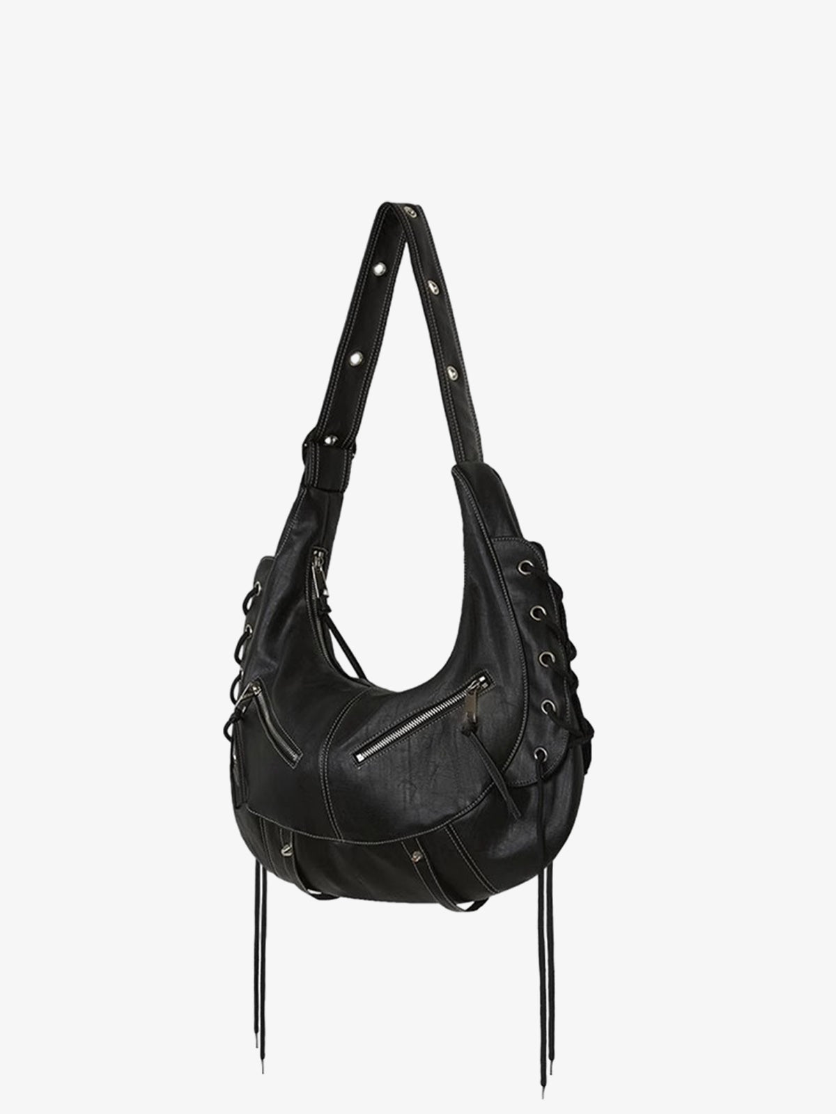 Lace-up Punk Motorcycle Metal Zipper Tote Bag 