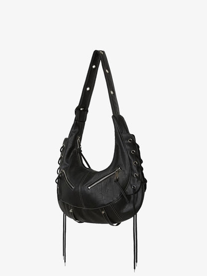 Lace-up Punk Motorcycle Metal Zipper Tote Bag 