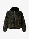 Camouflage Hooded Jacket with Distressed Details and Toggle Closure 