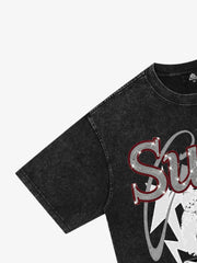 Washed Rhinestone Letter Graphic T-Shirt 