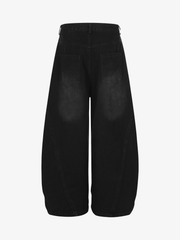 Leopard Hem Washed Curved-Leg Jeans