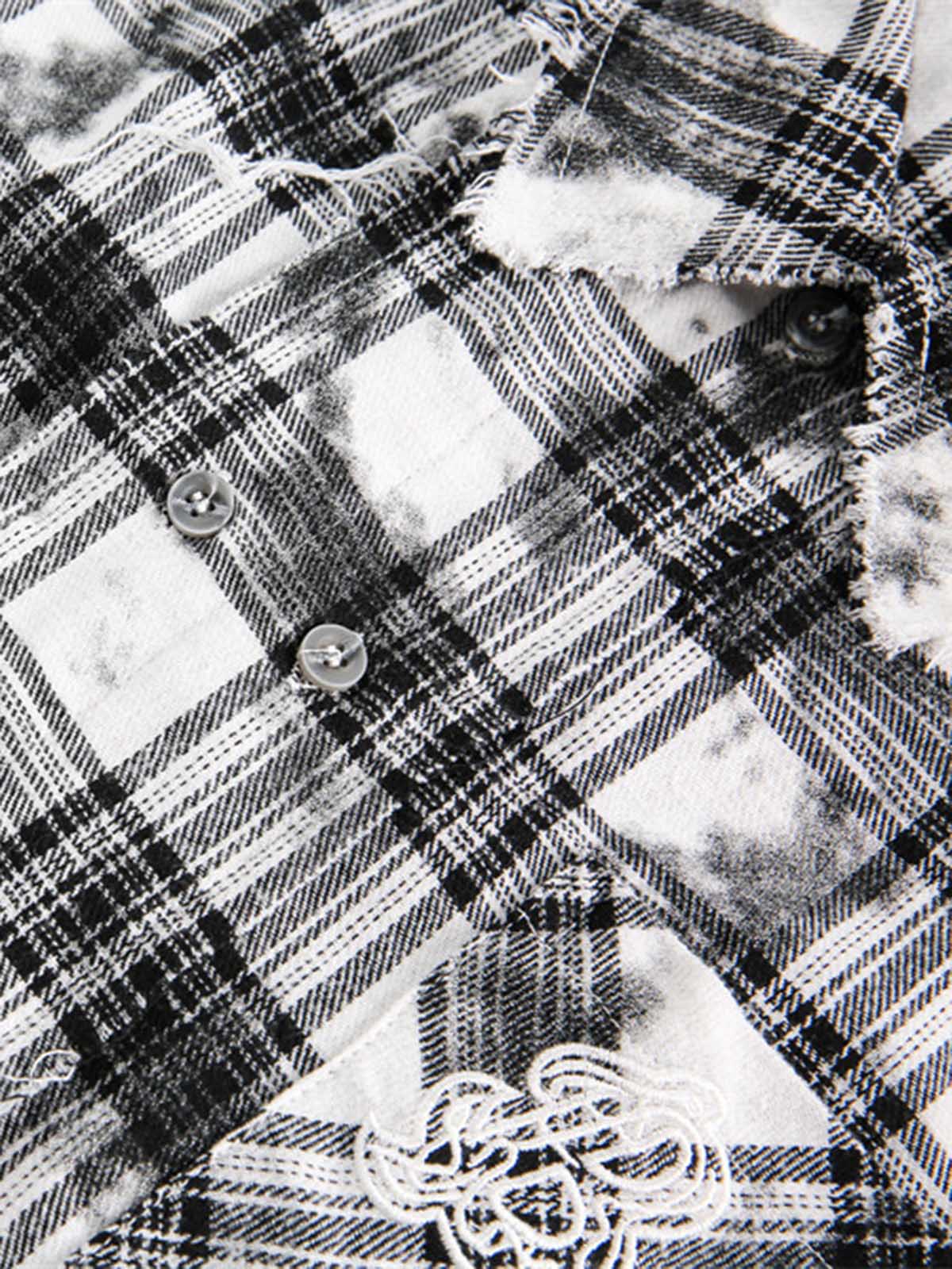 Distressed Plaid Lace Short-Sleeve Shirt