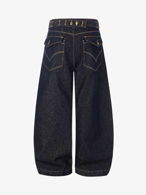 Raw Denim Straight-Leg Jeans – High-Rise Selvedge Cotton with Copper Rivets