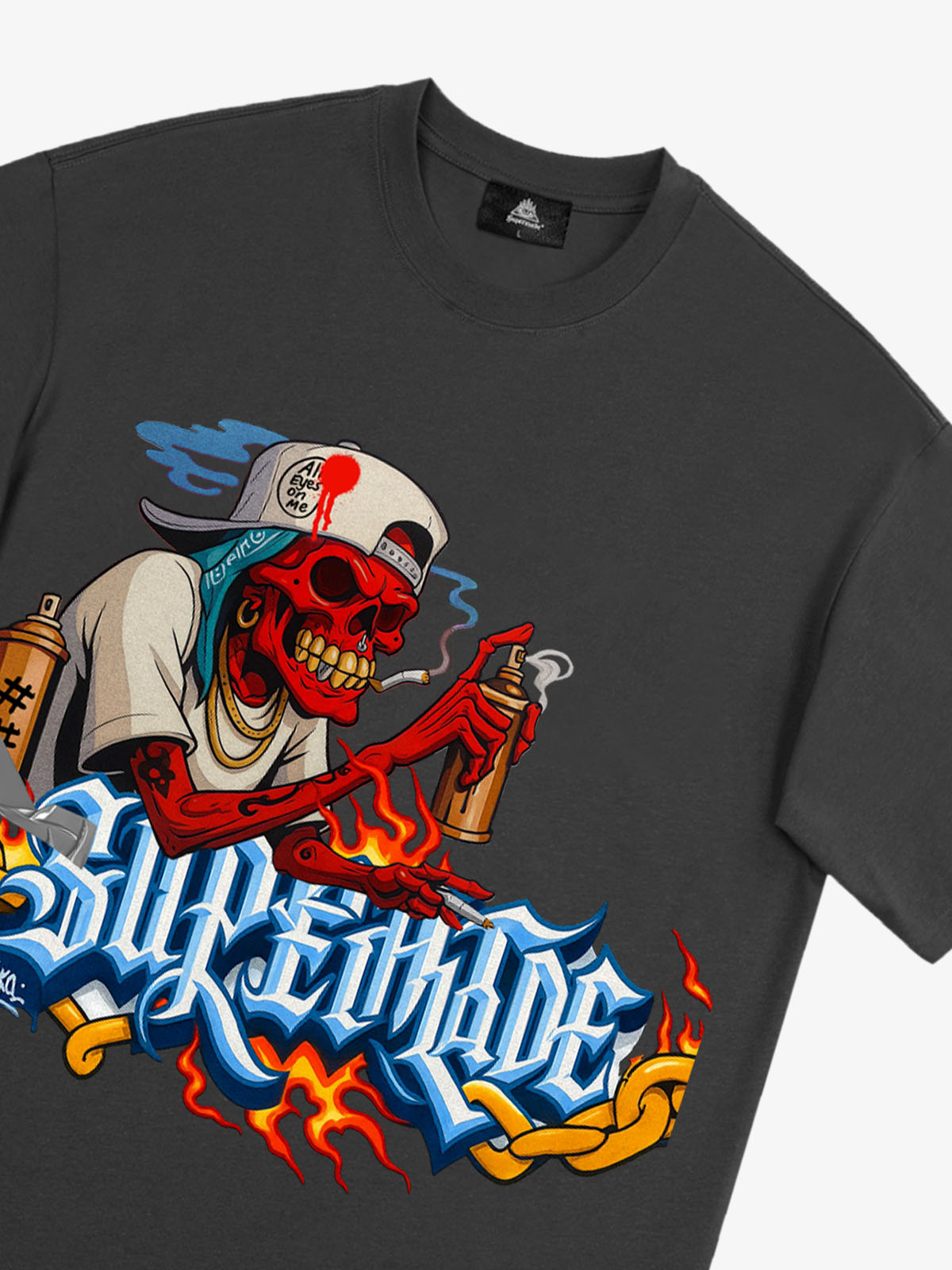 Thesupermade Skull Graffiti Artist Flame Flower Font T-shirt 
