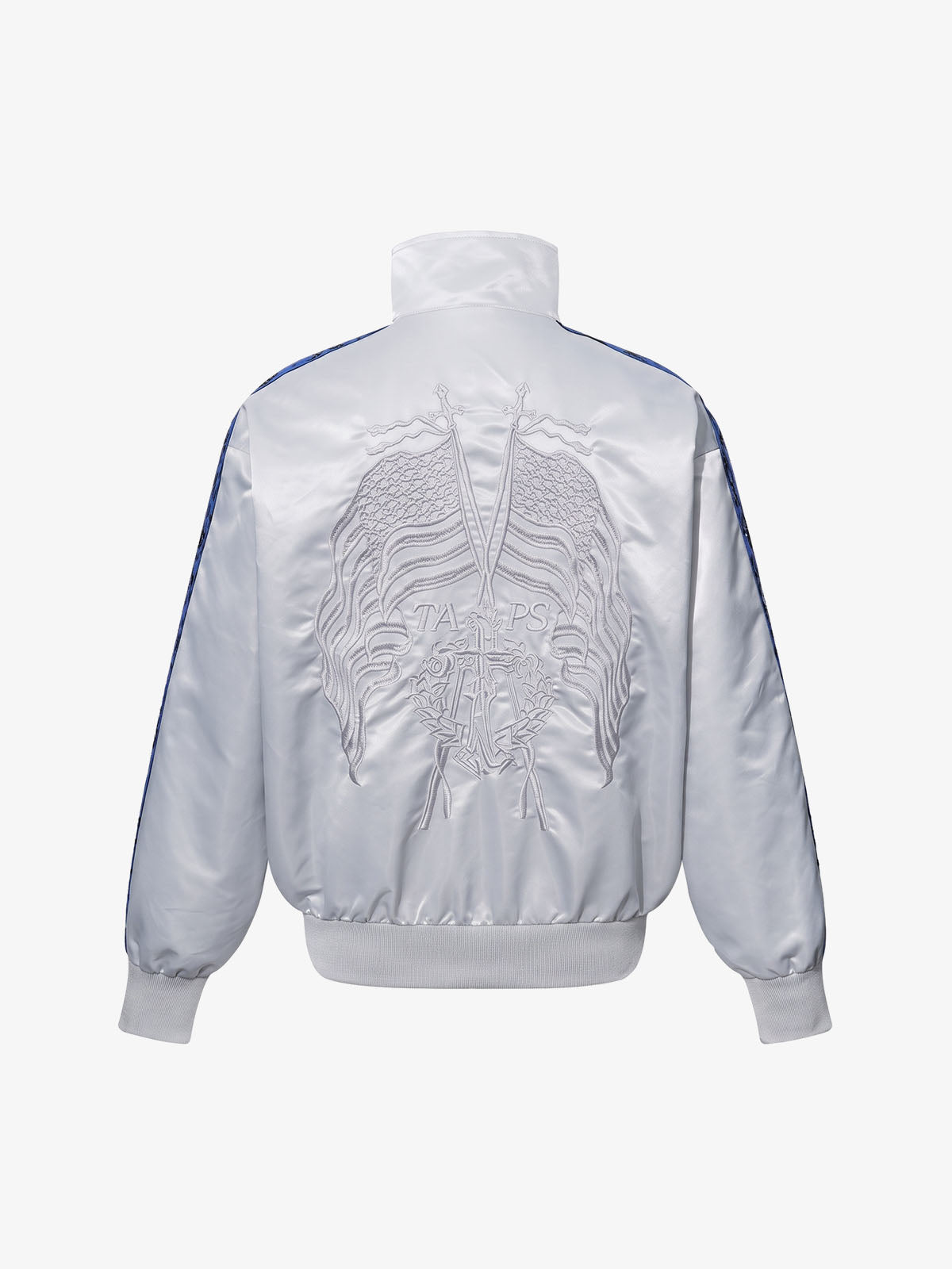 Butterfly Embroidered Leopard-Trim Satin Zip Jacket
