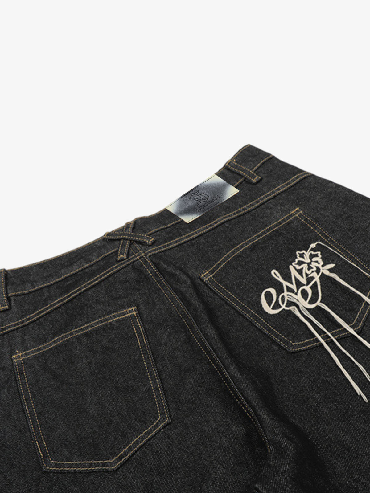 Retro Contrast Stitching Curved Leg Denim Jorts 