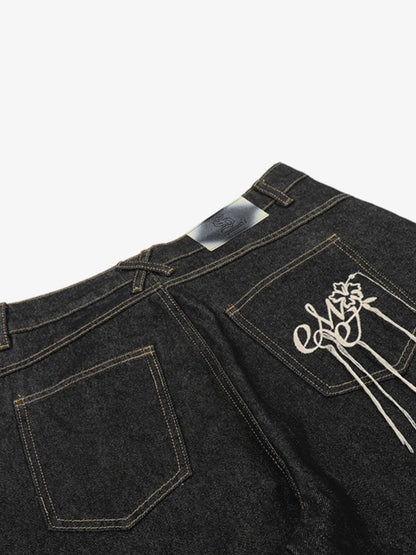 Retro Contrast Stitching Curved Leg Denim Jorts 