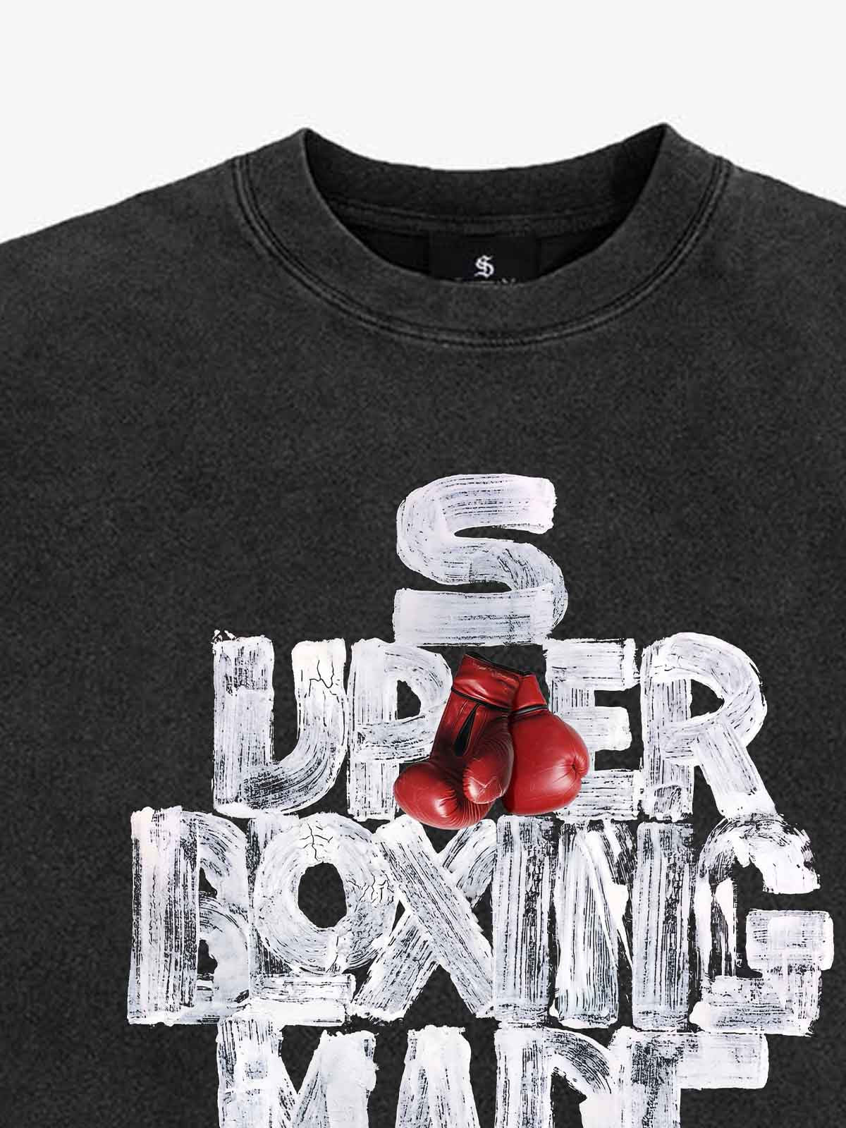 Crop-T-Shirt mit Boxmotiv im Used-Look