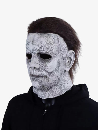 Halloween Horror Mask with Distressed White Finish for Spooky Costume Fun 
