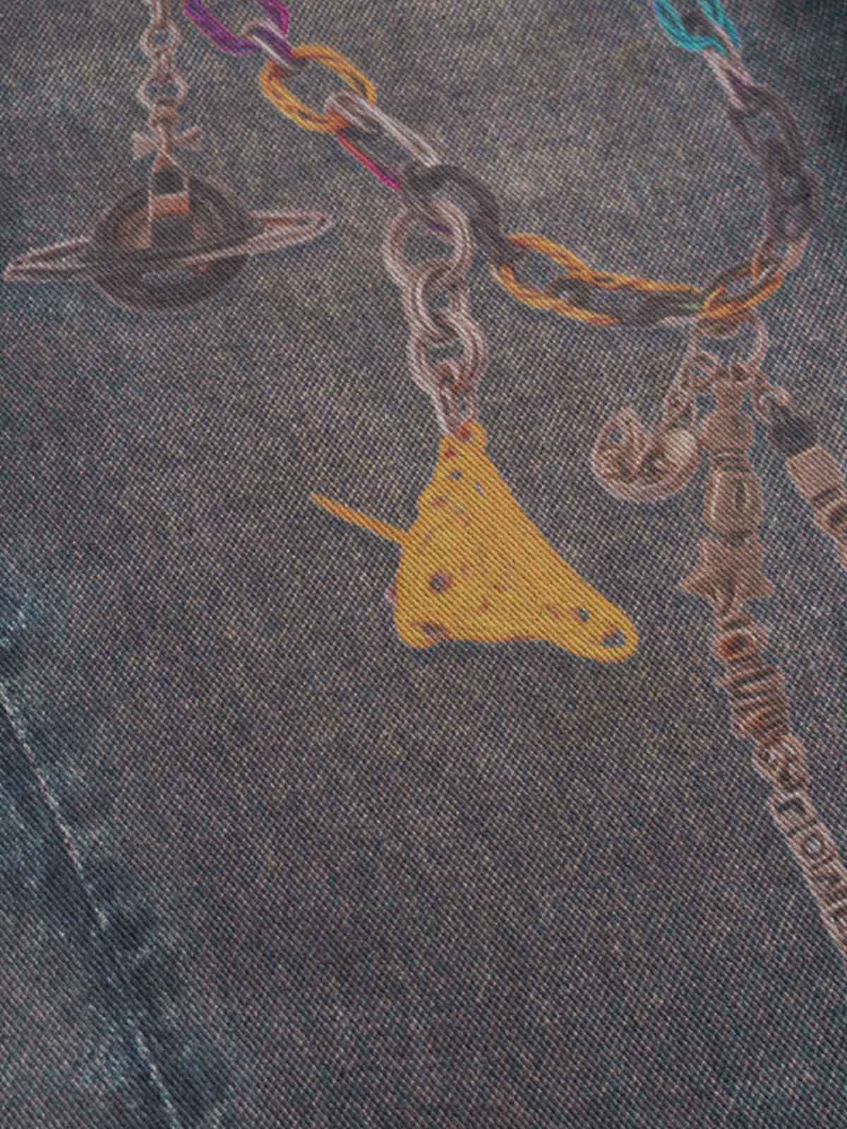 Retro High street Washed 3D Chain Printed Jeans 