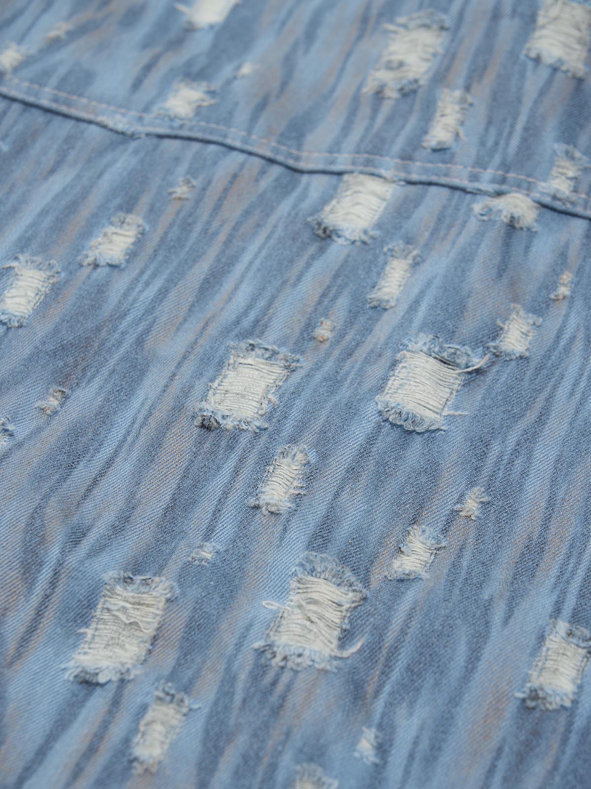 Thesupermade Embroidered pin-fixed pockets - striped batik ripped Denim Shirt 