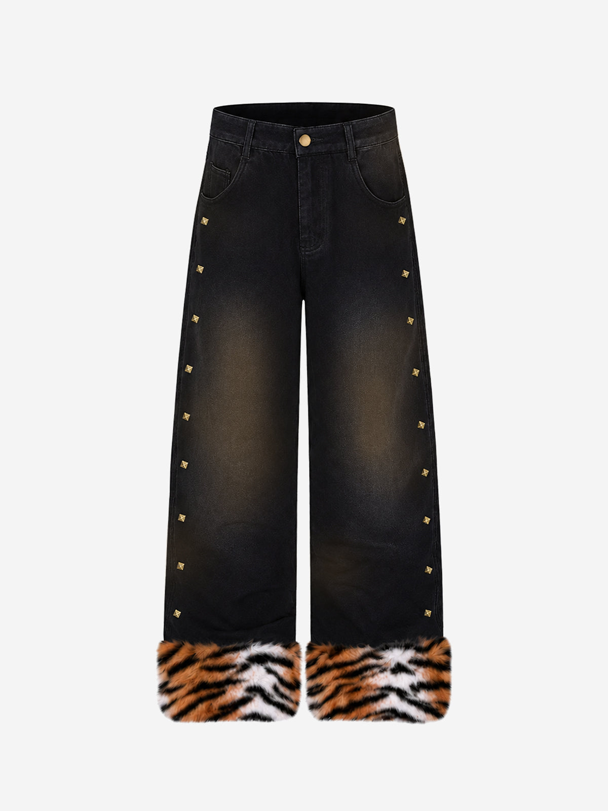 Tiger-Stripe Faux-Fur Straight-Leg Jeans
