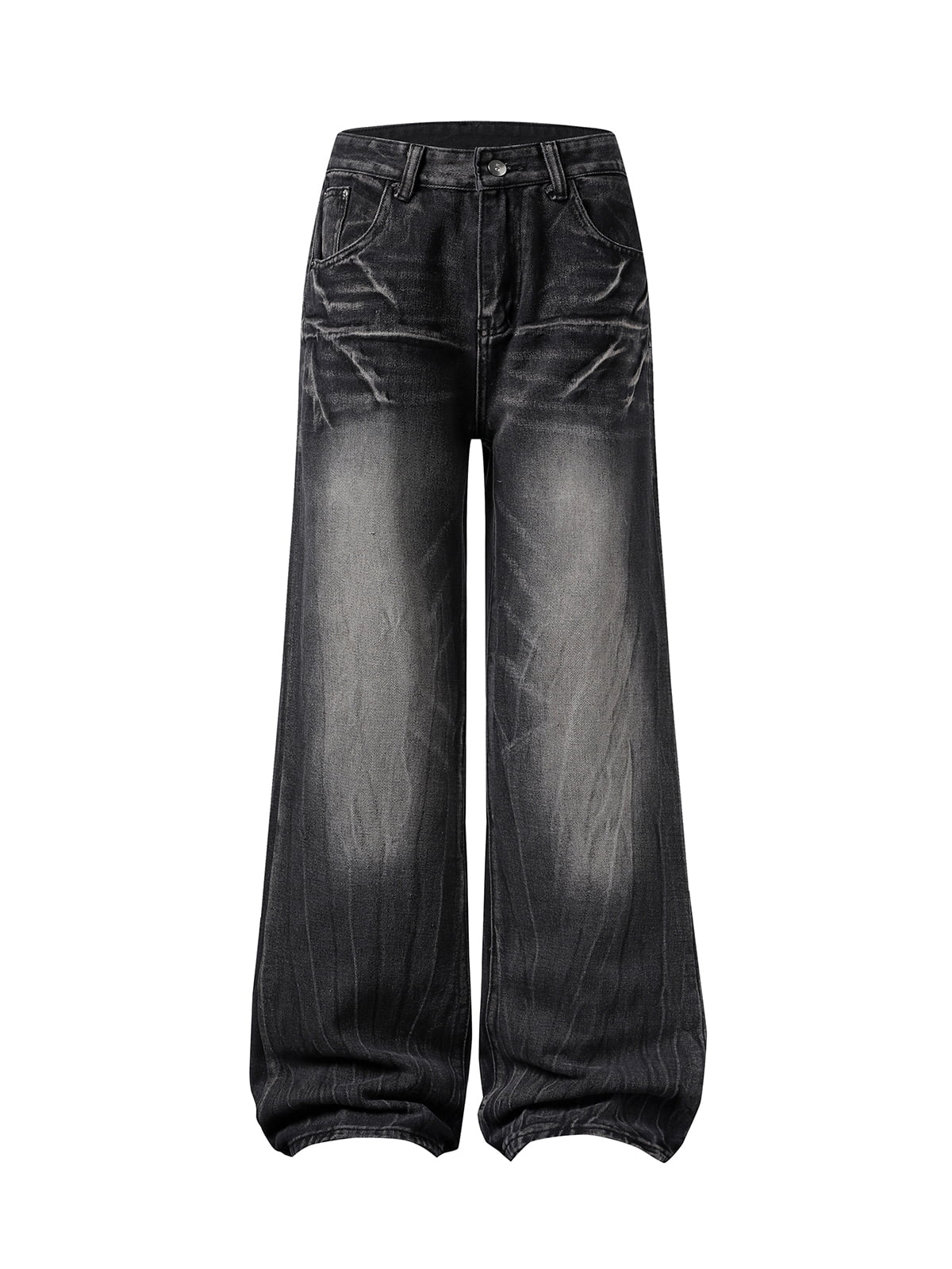 Washed Distressed Straight Jeans 