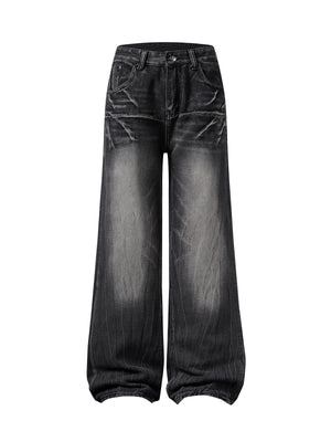 Washed Distressed Straight Jeans 
