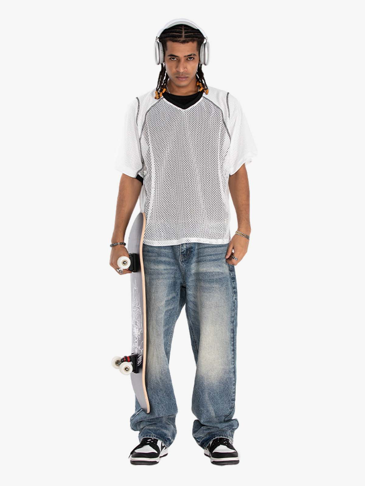 300G Jade Pattern Dyeing Mesh T-Shirt Breathable Quick-Dry Sports Tee for Men 