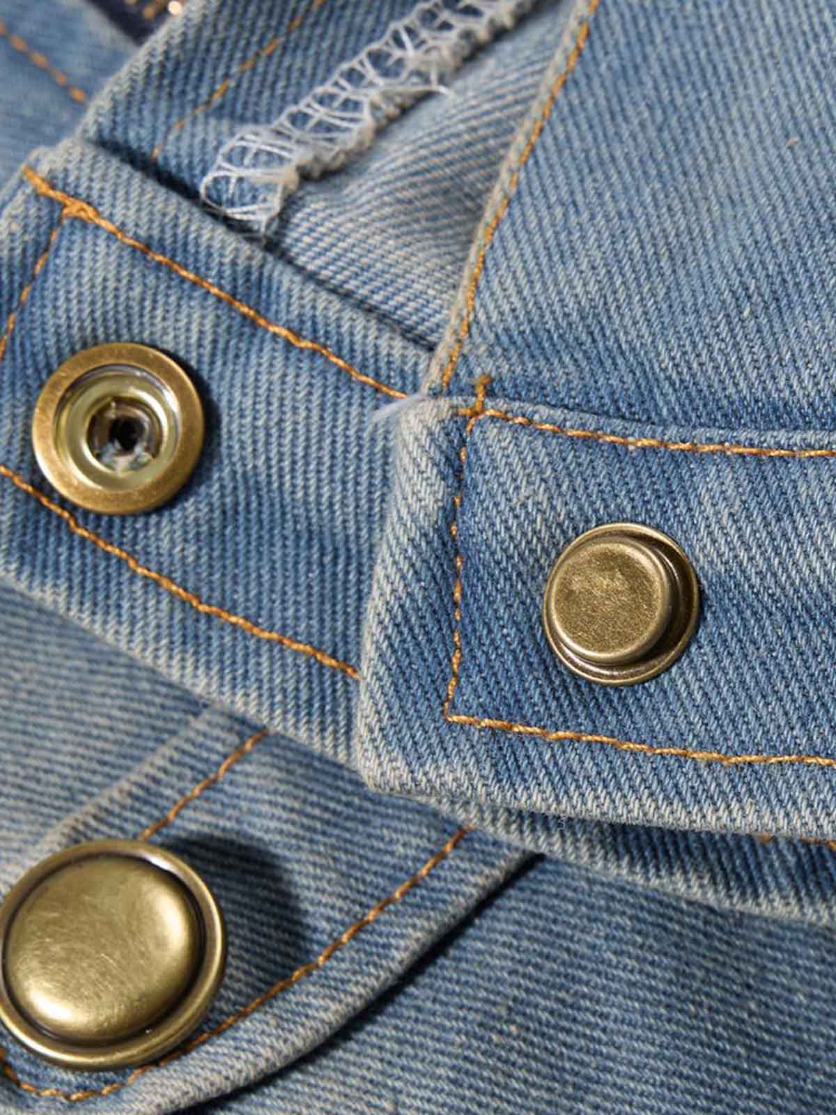 Washed Double-Breasted Stand-Collar Denim Jacket