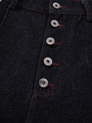 Leather Patchwork Studded Loose-Fit Jeans