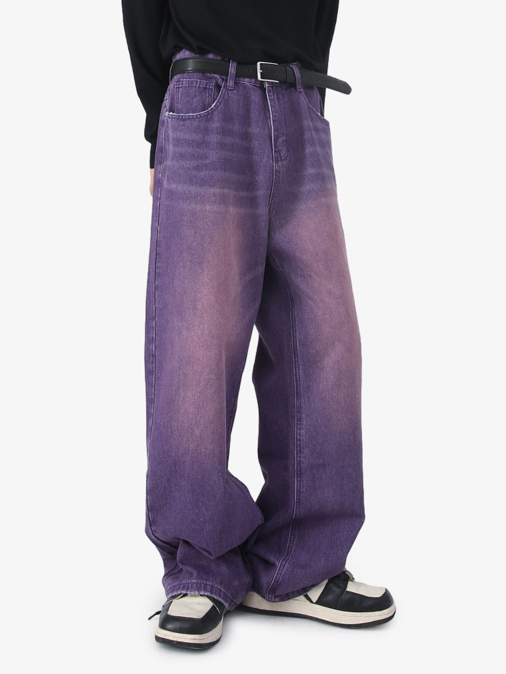 Multicolor Washed Distressed Wide-Leg Jeans
