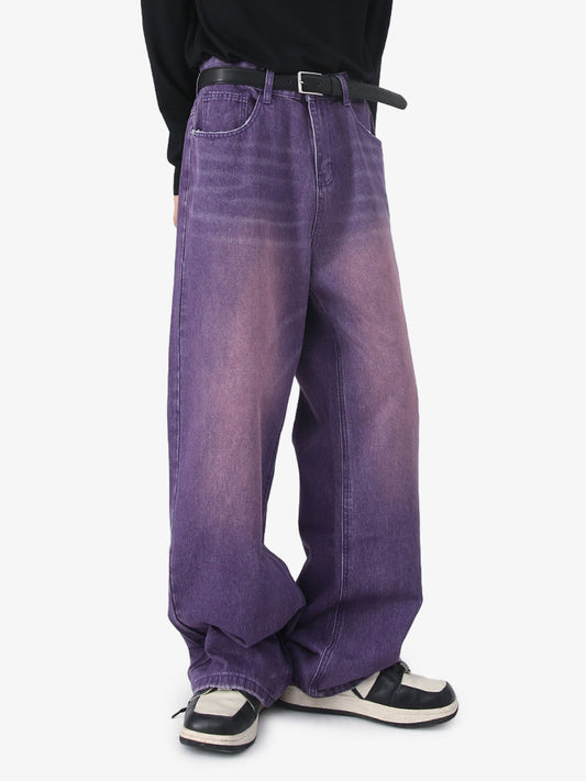 Multicolor Washed Distressed Wide-Leg Jeans