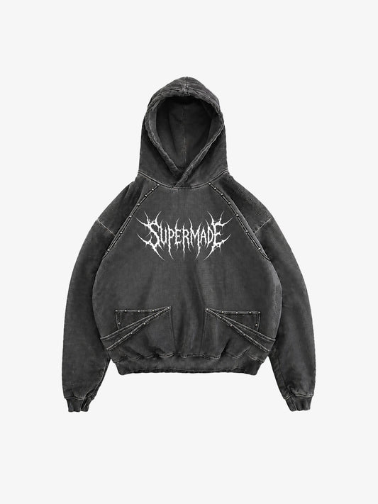 Washed Black Oversized Hoodie with Graphic Logo Print