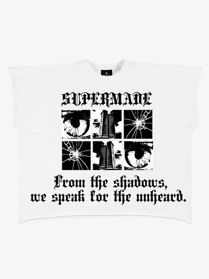 Oversized Crop Top with Bold Graphic Print and Edgy Skeleton Design 