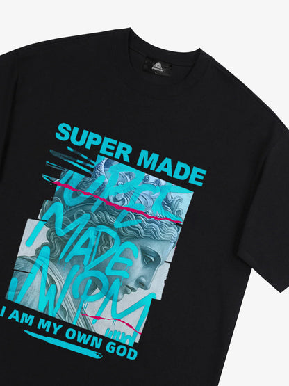 SUPERMADE Blue Art Graffiti Pattern T-Shirt 