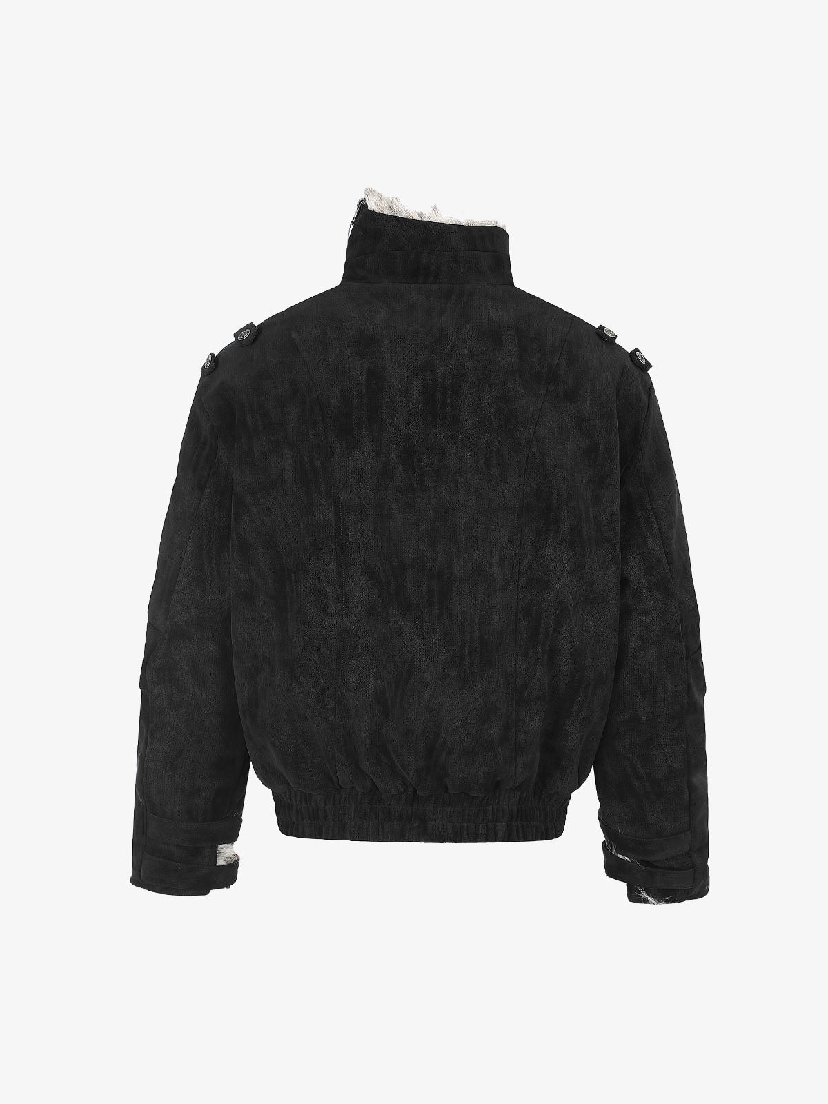 Oversized Faux-Fur Collar Distressed Bomber Coat